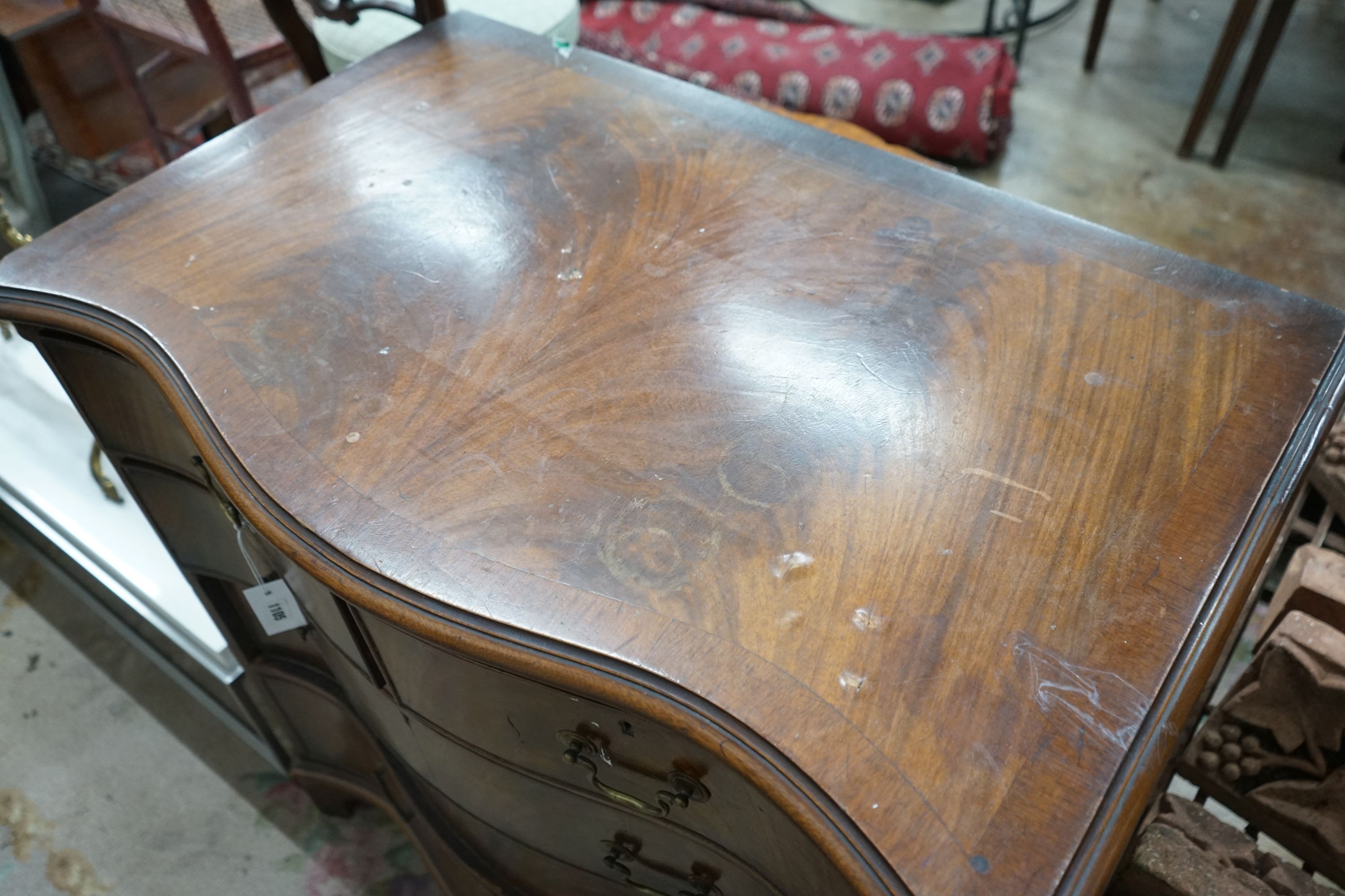 A George III style mahogany serpentine chest, width 96cm, depth 60cm, height 98cm